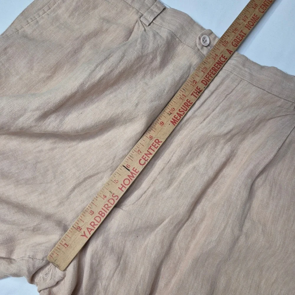 Inserch Linen Pants Mens 44 Relaxed Pleated Tan 100% Linen Cuffed Summer Beach